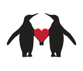 vector valentine penguin couple with heart