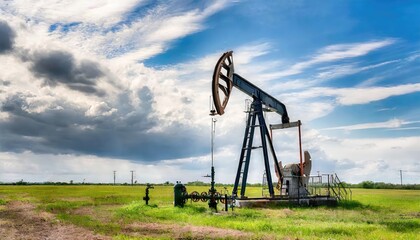 Fototapeta premium Pump jack oil well in field. Generated with AI