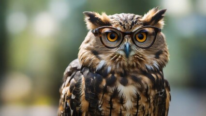Funny owl with prescription glasses. Generated with AI