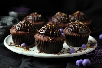 Chocolate-coated cupcakes. Generative AI