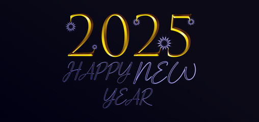 2025 Happy New Year neon stylish text design illustration