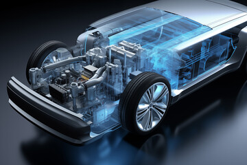 Fototapeta premium Hydrogen fuel cell car chassis concept. Clean transportation