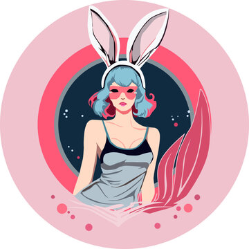 Easter bunny girl. Vector illustration in cartoon style on pink background