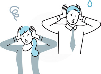 ビジネスパーソンの男女ー社員ー上半身ー困ったアイコンーシンプルベクターイラスト素材