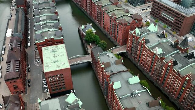 The old warehouse district (Speicherstadt) in Hamburg, Germany. The largest warehouse district in the world is located in the port of Hamburg within the HafenCity quarter and is Unesco World Heritage.