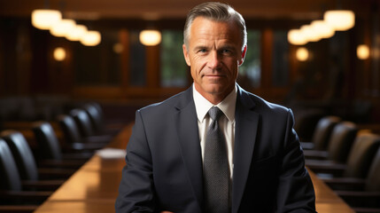 Respectable middle-aged business man, professional, manager, lawyer in the office at a meeting.