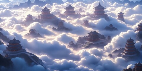 Chinese fantasy ancient style ancient architectural wallpaper