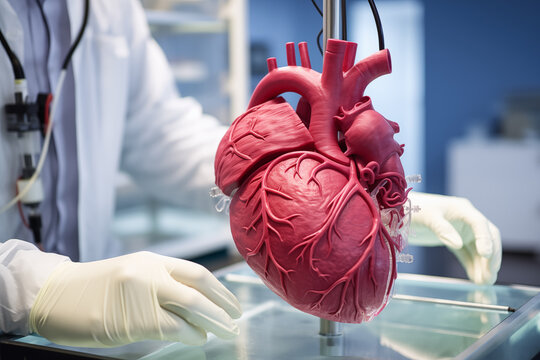 Doctor is holding artificial human heart model. Advanced technology behind life-saving innovations