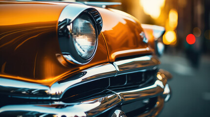 Gleaming Elegance, Closeup of a Shining Vintage Car - Automotive Perfection Up Close.