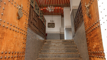 Entrance of a house in the old quarter of Medina, Fez, Morocco.