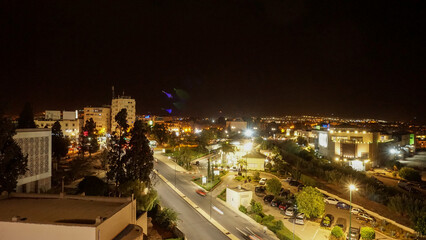Night panorama to the center of Fez, Morocco.