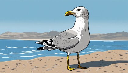 A seagull standing on the beach