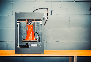 3D printer working close up. Automatic three dimensional 3d printer performs plastic. Modern 3D...