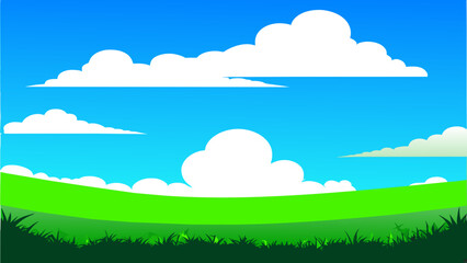 Blue sky, white clouds and green grass