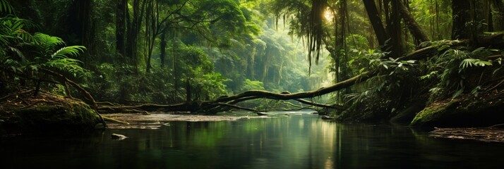 tropical rainforest river landscape - obrazy, fototapety, plakaty