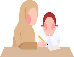 Indonesian Elementary Hijab Teacher And Student