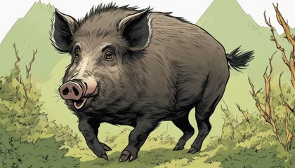 A pig running through the woods