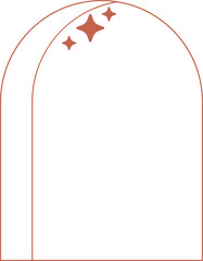 Aesthetic frame shape. Outline minimal graphic element with stars. Abstract boho arch with sparkles. Trendy geometric template for poster and story.