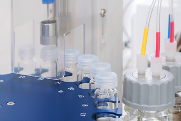Biological or pharmaceutical laboratory with equipment for analysis