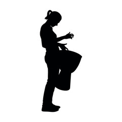  Man playing beating djembe african drum handdrum silhouette.