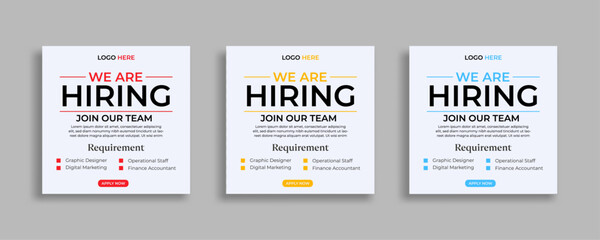 We are hiring job vacancy social media post or square web banner template vector design  - Powered by Adobe
