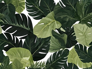 seamless pattern with green leaves generative AI
