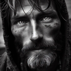 homeless portrait close up. ai generative