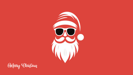 Cool Santa Claus face with beard and Christmas hat, vector cartoon - obrazy, fototapety, plakaty