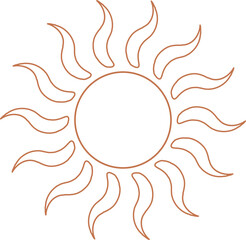 Boho sun logo. Outline bohemian moon with rays. Minimal magic abstract outline illustration. Yoga and astrology symbol. - obrazy, fototapety, plakaty