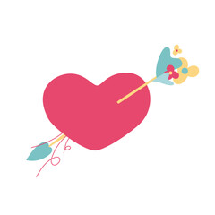 The arrow of love in a red heart. Valentine's Day illustration. Vector symphole on white background.