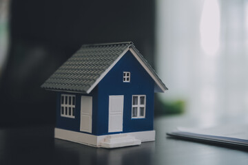 buy or sell real estate mortgage, Sale representative offer house purchase contract to buy a house or apartment and mortgage Money and Financial Concepts