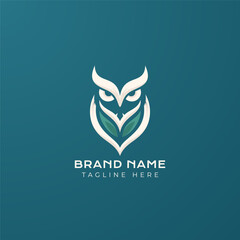 Organic owl logo vector illustration. Emblem logo mascot on green background.