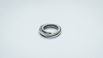 Vintage silver ring in Karen style, Handmade tribal silver jewelry on white background