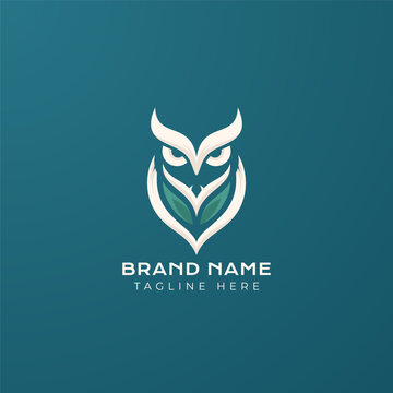 Organic owl logo vector illustration. Emblem logo mascot on green background.