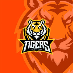 Angry tiger head mascot esport vector illustration. Carnivore gaming team mascot emblem.