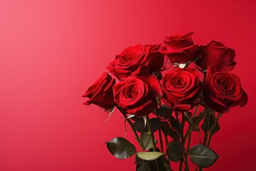 red roses placed valentine's day red background