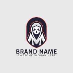 Scary ghost mascot vector logo illustration. Creepy spirit as company brand identity.