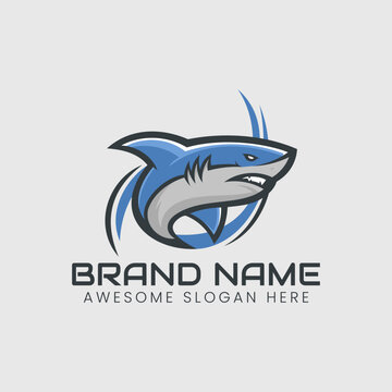 Shark mascot logo vector illustration. Sea predator brand identity emblem.