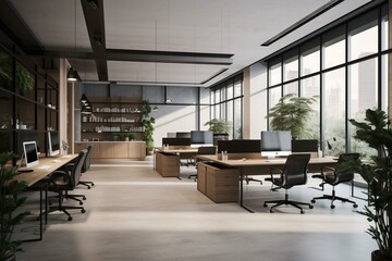 3D visualization of spacious and functional office area. Generative AI