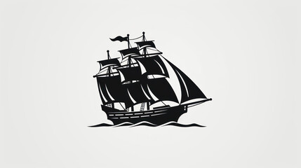 vintage pirate ship black vector icon - obrazy, fototapety, plakaty