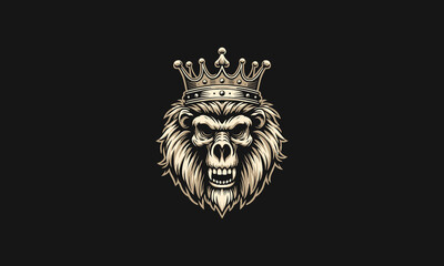 head baboon wearing crown vector logo design
