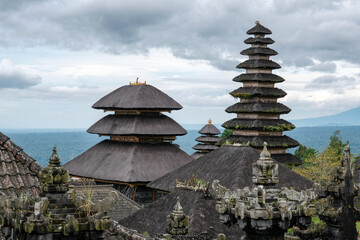 View of one of Besakih temples on cloudy day. Bali, Indonesia.