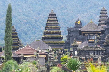 View of Besakih Great temple on cloudy day. Bali, Indonesia.