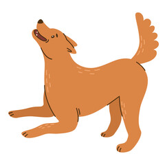 Playing brown dog. Pet, friend. Simple vector illustration in flat cartoon style isolated on white background