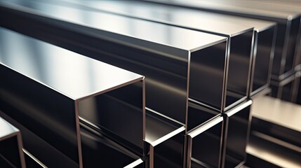 Cross-sectional view of several square steel tubes with a metallic sheen.