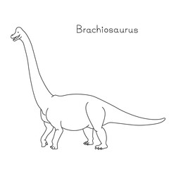 笑顔で可愛い恐竜ブラキオサウルス横向きの線画