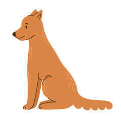 Sitting brown dog. Pet, friend. Simple vector illustration in flat cartoon style isolated on white background