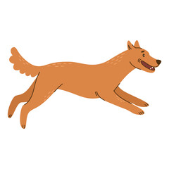 Jumping brown dog. Pet, friend. Simple vector illustration in flat cartoon style isolated on white background