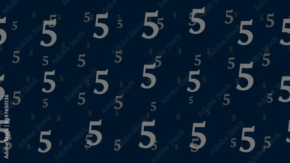 Poster number five symbols float horizontally from left to right. parallax fly effect. floating symbols are