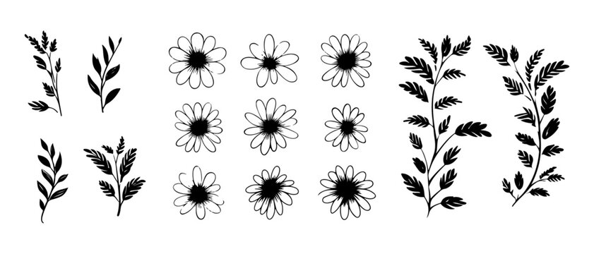 Set of floral elements. Beautiful romantic flower collection hand drawn floral bouquets, flower compositions flat style trendy Vector design isolated on white background Simple Abstract doodle flower